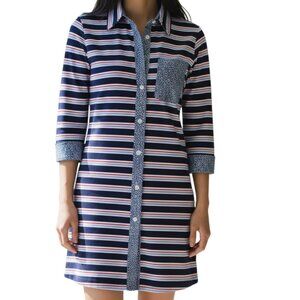 TOMMY BAHAMA Red Blue Striped Button Front Long Sleeve Dress - Size Medium